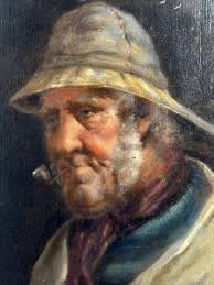 Newlyn School Oil Painting Portrait Cornish Fisherman by David Wood Haddon 