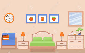 Whether you want inspiration for planning a bedroom renovation or are building a designer bedroom from scratch, houzz has 1,102,153 images from the best designers, decorators, and architects in the country, including impression homes and lukors, llc. Bedroom Interior Hotel Room With Double Bed Vector Home Furniture Mirror Space Illustration In Flat Design Cartoon House Equipment In Modern Apartment Colorful Animated Background Royalty Free Cliparts Vectors And Stock Illustration
