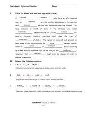 Chemistry a study of matter worksheet answers. Balancingequationswkst 1 Pdf Worksheet Balancing Equations I Name Fill In The Blanks With The Most Appropriate Term Chemical Equation A Tells The Course Hero