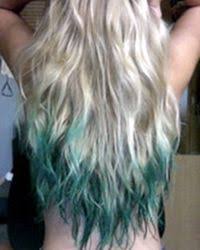 Light Blonde Long Curly Hair With Blue Green Dip Dye Ombre Tips Dip Dye Hair Turquoise Hair Green Hair