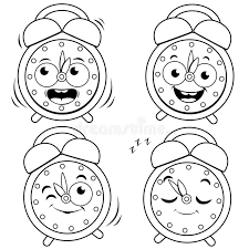 Simply do online coloring for 24 hours analog clock coloring pages directly from your gadget, support for ipad, android tab or using our web feature. Happy Alarm Clocks Vector Black And White Coloring Page Stock Vector Illustration Of Smiling Drawing 156995522