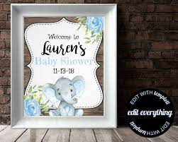 Blue Elephant Baby Shower Welcome Sign Baby Welcome Sign Blue Etsy Baby Shower Welcome Sign Elephant Baby Shower Welcome Sign