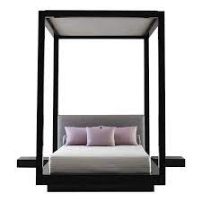 A sturdy metal bed frame, as well as side rails for guaranteed stability and durability. Plaza Bed King Queen Black Lacquer Upholstered Canopy Headboard Four Posts For Sale At 1stdibs