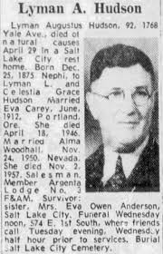 Lyman Hudson obituary, 1968.