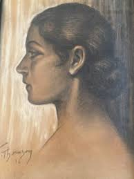 Dessin Jeune femme à la fontaine par Emily de Billy Emile de Pilady 1900  A4928