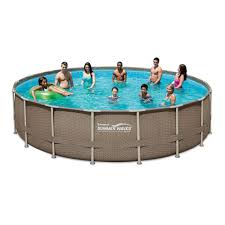 Summer Waves Elite 18 Ft Round 52 In Deep Elite Metal Frame Pool W Sand Filter Cover Surestep Ladder And Maint Kit P4j018523 The Home Depot Summer Waves In Ground Pools