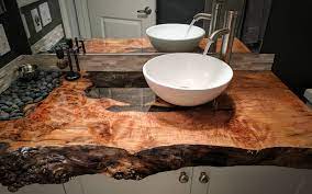 5 out of 5 stars. First Woodworking Project I Ve Ever Actually Liked The Result Of Epoxy Filled Live Edge Bathroom Cou Wood Slab Countertop Wooden Bathroom Live Edge Countertop