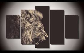 Black And White Lion Canvas Art 5 Pieces Multi Panel Modern Home Decor Framed Roaring Lion Wall Canvas Art Modern Wall Canvas Canvas Wall Art Animal Canvas