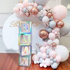 Baby shower themes & decorations. Amazon Com Baby Shower Boxes Party Decorations 4 Pcs Rainbow Sliver Transparent Balloons B Baby Shower Box Girl Baby Shower Decorations Baby Shower Balloons