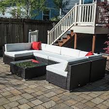 Merton 7 Piece Rattan Sectional Seating Group With Cushions Outdoor Patio Furniture Sets Wicker Patio Furniture Conversation Set Patio