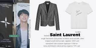 26.08.2021 · jungkook wears a dries van noten jacket, shirt and pants; Beyond The Style Alex A Twitter Jin Bts 171208 171210 Banner The Wing Tour Final Wingstourfinal Jin ë°©íƒ„ì†Œë…„ë‹¨ ì§„ ì„ì§„ Saint Laurent Single Breasted Club Jacket In Black And