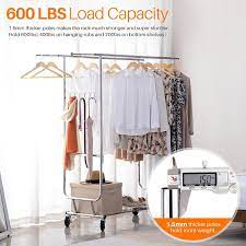 Simple trending double rail clothes garment rack, heavy duty commercial grade clothing rolling rack on wheels and bottom shelves, holds up clothing double rod garment rack with shelves, metal hang dry clothes rack for hanging clothes,with top rod organizer shirt towel rack and. Buy Hokeeper Double Clothing Garment Rack With Shelves Capacity 600 Lbs Clothing Racks On Wheels Rolling Clothes Rack For Hanging Clothes Heavy Duty Portable Collapsible Commercial Garment Rack Chrome Online In Indonesia