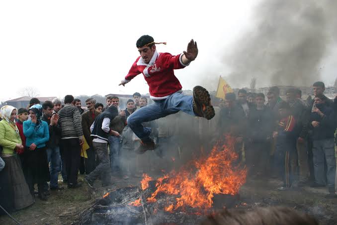 Mga resulta ng larawan para sa Churshama Kulla is the Newroz tradition where people jump over the fire"