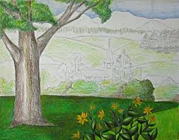 Draw landscape step by step : Color Pencil Landscape Drawing Happy Family Art