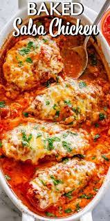 Baked Salsa Chicken A Low Carb Keto Friendly Scrumptious And Cheesy Chicken Dinner Loaded Chicken Dinner Recipes Baked Salsa Chicken Recipe Chicken Recipes
