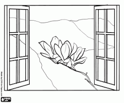 Também as mães costumam deixar as janelas abertas para que dê um pouco de ar na casa. Magnolia No Spring Atraves De Uma Janela Para Colorir E Imprimir