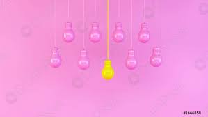 Pink Light Bulbs Hung On Pink Background With One Yellow Stock Photo Crushpixel