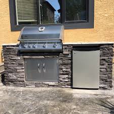 I Built This Bbq Island Using Metal Studs From Home Depot Finished With Cement Board Granite Top And Eldorado Stone Bbq Island Built In Bbq Outdoor Kitchen