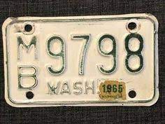 Vintage Washington State Motorcycle License Plate 1965 Mb9798 Wash Motorcycle License Wash License Plate