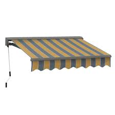 Advaning 12 Ft Classic C Series Semi Cassette Manual Retractable Patio Awning 118 In Projection In Yellow Gray Stripes Ma1210 A225h The Home Depot Patio Awning Retractable Awning Retractable Pergola