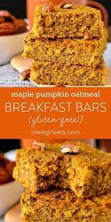 Maple Pumpkin Oatmeal Breakfast Bars Iowa Girl Eats Recipe Oatmeal Breakfast Bars Pumpkin Recipes Gluten Free Breakfast Bars
