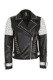 Studded Leather Biker Jacket Topshop Usa With Images Stylish Jackets Real Leather Jacket Studded Leather
