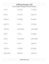 The Adding Integers From 9 To 9 Negative Numbers In Parentheses A Math Worksheet From The Inte Math Fact Worksheets Integers Worksheet Doubles Worksheet