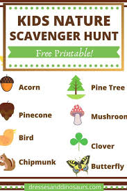 Are you looking for a simple scavenger hunt for your kids while they play outdoors? Kids Nature Scavenger Hunt And Free Printable Dresses And Dinosaurs