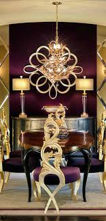 A Beautifully Detailed Dining Room I Love The Gold Accents Against The Dark Chocolate Wall Viv Purple Dining Room Gold Dining Room Dining Room Colors