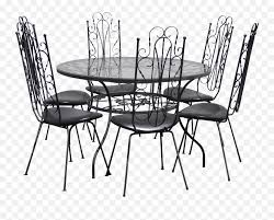 Use a black table in combination with green, red or yellow chairs for a striking contrast. Vintage Spanish Style Six Chair Dining Table Set Metal Scrolls Mid Century Patio Rare Metal Dining Table Png Dining Table Png Free Transparent Png Images Pngaaa Com