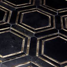 Black And Gold Floor Tiles Black And Helix Gold Inlay Marble Tile Hexagon Black And Gold Marble Gold Tile Art Deco Bathroom Tile