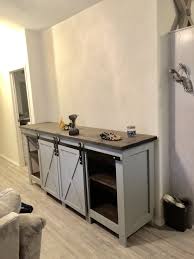 Massive Farmhouse Sliding Door Console Custom Sizes 40 Inch Tall 94 Wide Behr Cosmic Quest Paint With Kona Stain On Top Home Decor Sliding Doors Furniture