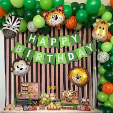 Jungle safari park decor tropical theme birthday par. Birthday Balloon Arrangement Set Forest Animal Theme Children Baby Boy 1 Year Old Party Decoration Shopee Philippines
