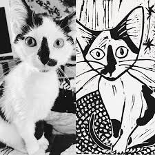 Catprinted Inspiration Board En Instagram A Kitten And His Portrait Linocut By Sarawestermark 2019 Catprinted Printe In 2020 Cat Art Art Design Linocut
