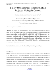As the construction industry as a major economic sector in malaysia, a detailed study should be made so that its development trends can be identified. Pdf Safety Management In Construction Projects Malaysia Context Mushtaq Ahmad And Aneel Manan Academia Edu