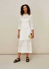 Look dope af in this tank midi dress that has a scoop neckline, sikk crochet material n' slim fit. White Crochet Knit Midi Dress Whistles Whistles