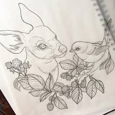 Also, draw small, button noses, and use 2 small curves to draw each mouth so it looks like your animals are smiling. Sketches By Jessica Penfold In 2020 Black And Grey Tattoos Inspirational Tattoos Tattoo Drawings
