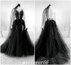 Ebay Ad Victorian Black Lace Appliques Wedding Dresses Gothic A Line Bridal Gowns Custom Bridal Gowns Vintage Sheer Wedding Dress A Line Bridal Gowns