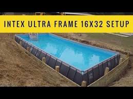 Massive Intex Ultra Frame 16x32 Pool Setup Youtube Swimming Pool Decks Diy Swimming Pool Above Ground Pool Decks
