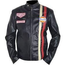 Steve Mcqueen Gulf Mans Biker Style Leather Jacket Fashion Clothing Shoes Accessories Real Leather Jacket Striped Leather Jacket Distressed Leather Jacket