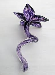 Glass rose long stemmed flower forever untamed rose hand. Blown Glass Flower Amethyst Curly Stem Garden Artisans Llc