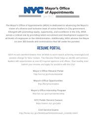 nyc mayor's office resume portal new