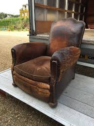 Stunning Conker Brown French Leather Antique Vintage Club Chair Comfy Leather Chair Office Chair Design Vintage Home Offices