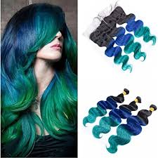 Frontal hairstyles weave hairstyles girl hairstyles relaxed hairstyles wavy haircuts baddie hairstyles protective hairstyles blue hair black girl black girls. Ruma Hair Three Tone 1b Blue Green Ombre Body Wave Virgin Human Hair Weave Weft Extensions