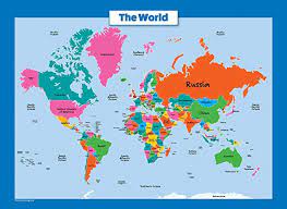 This application presents a series of maps seamed together and aligned with their real world locations. Amazon Com World Map For Kids Laminated Wall Chart Map Of The World Industrial Scientific