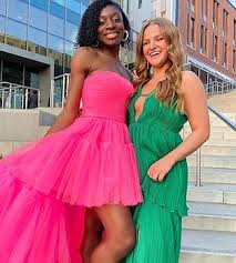 Amazon.com: Strapless Tulle Long Prom Dresses Tiered Long for Women High  Low Formal Evening Gowns : Clothing, Shoes & Jewelry