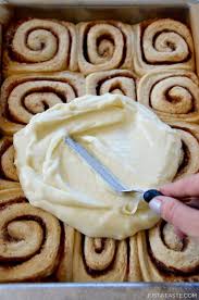 A cinnamon roll isn't complete without its topping. Make Ahead Cinnamon Rolls With Cream Cheese Frosting Just A Taste