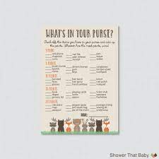Woodland Baby Shower What S In Your Purse Game Printable Etsy Baby Shower Woodland Gender Neutral Baby Shower Baby Shower