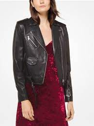 Leather Moto Jacket Michael Kors Bikerjacke Outfit Kleider