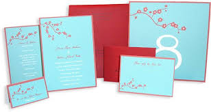 Aqua And Red Floral Wedding Stationery Set By Wedofinestationery 3 75 Red Wedding Invitations Floral Wedding Stationery Cherry Blossom Wedding Invitations